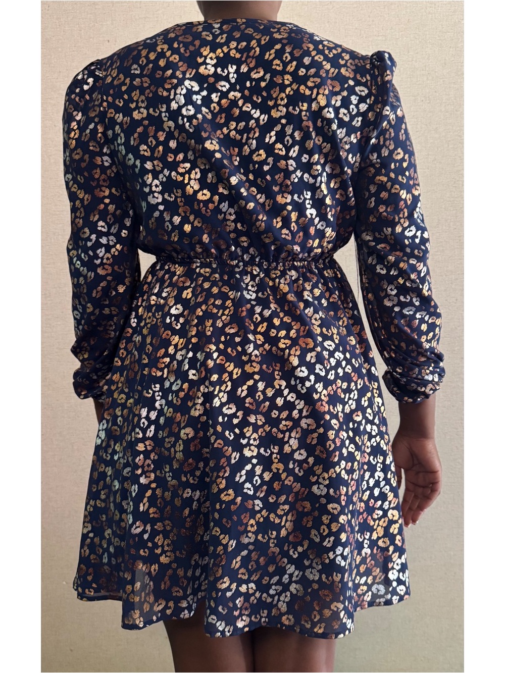 Women's Navy Leopard-Print Long-Sleeve Dress
